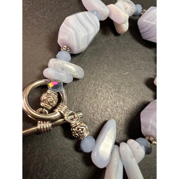 Blue Lace Agate Toggle Bracelet | Light Blue Gemstone Chip & Nugget Beads - Picture 8 of 10